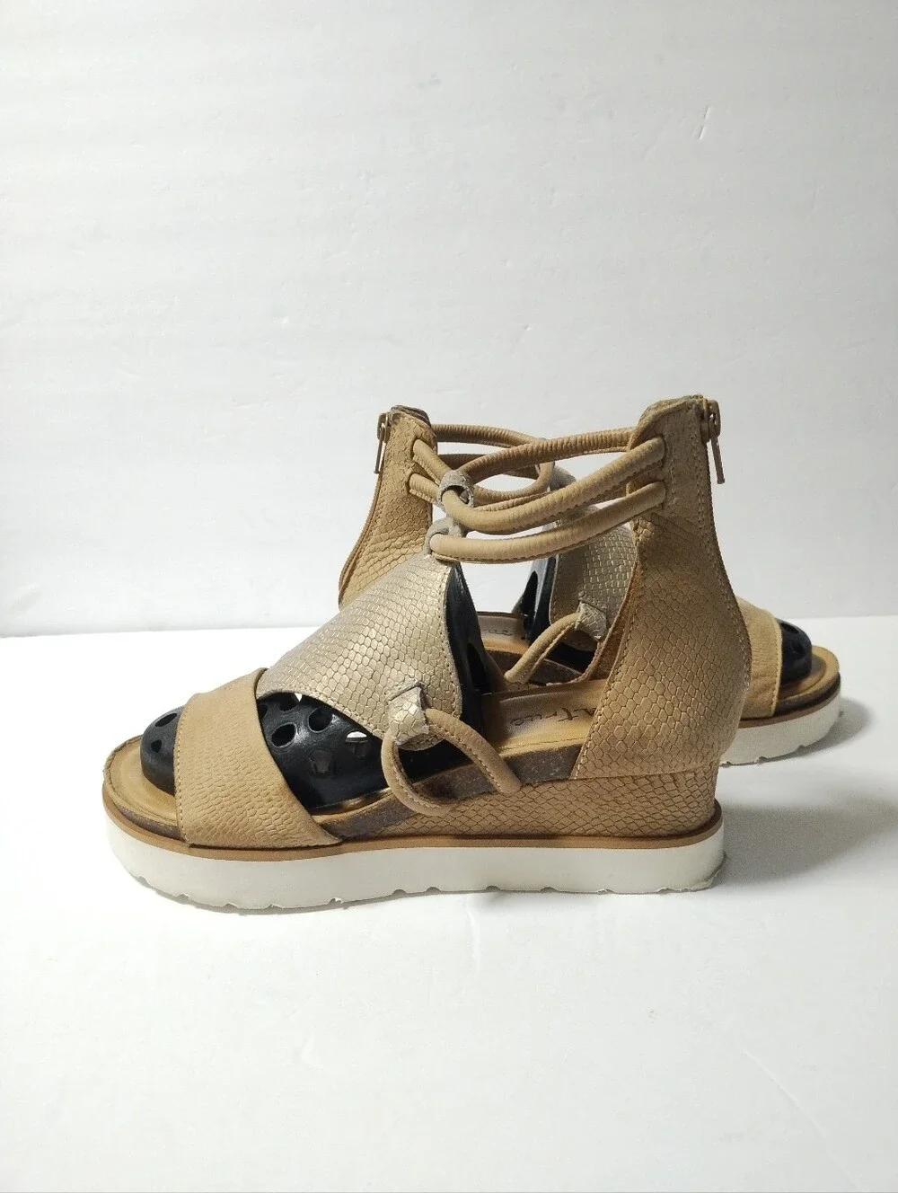 Diba True Green Clover Cushioned Low Wedge Sandal Tan